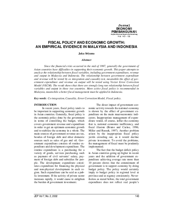 (PDF) Fiscal Policy and Economic Growth : An Empirical Evidence in ...