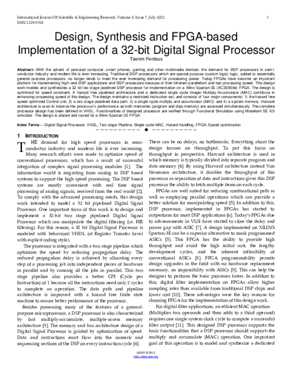 (PDF) Design, Synthesis and FPGA-based Implementation of a 32-bit ...