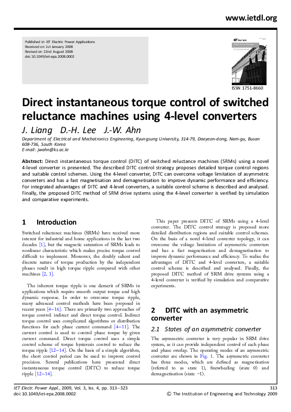(PDF) Direct instantaneous torque control of switched reluctance ...