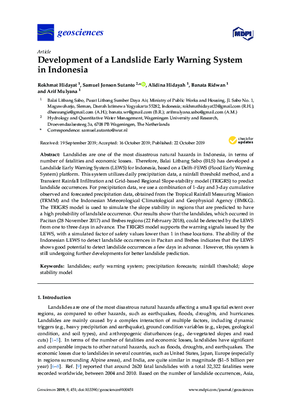 (PDF) Development of a Landslide Early Warning System in Indonesia Arif Mulyana Academia.edu