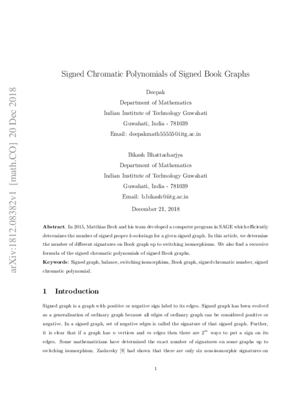 (PDF) Signed Chromatic Polynomials of Signed Book Graphs