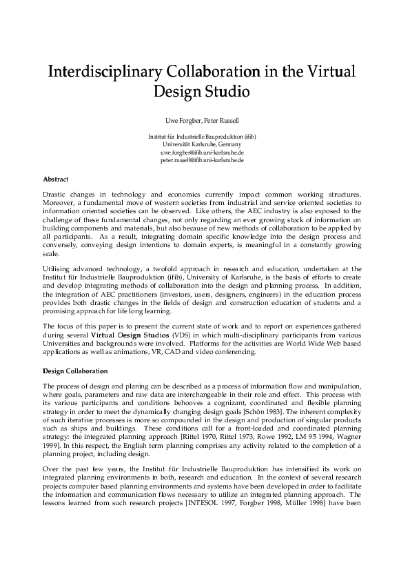(PDF) Interdisciplinary collaboration in the Virtual Design Studio