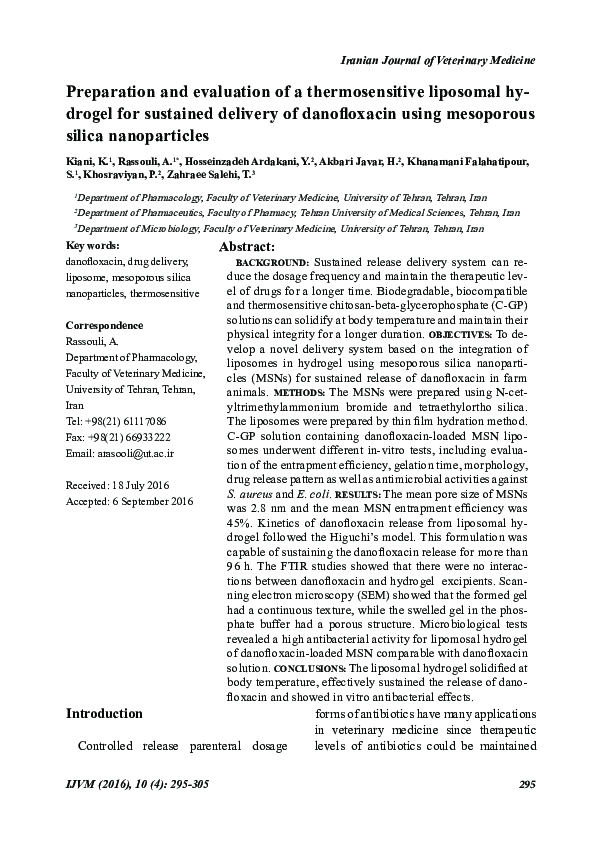(PDF) Preparation and evaluation of a thermosensitive liposomal ...