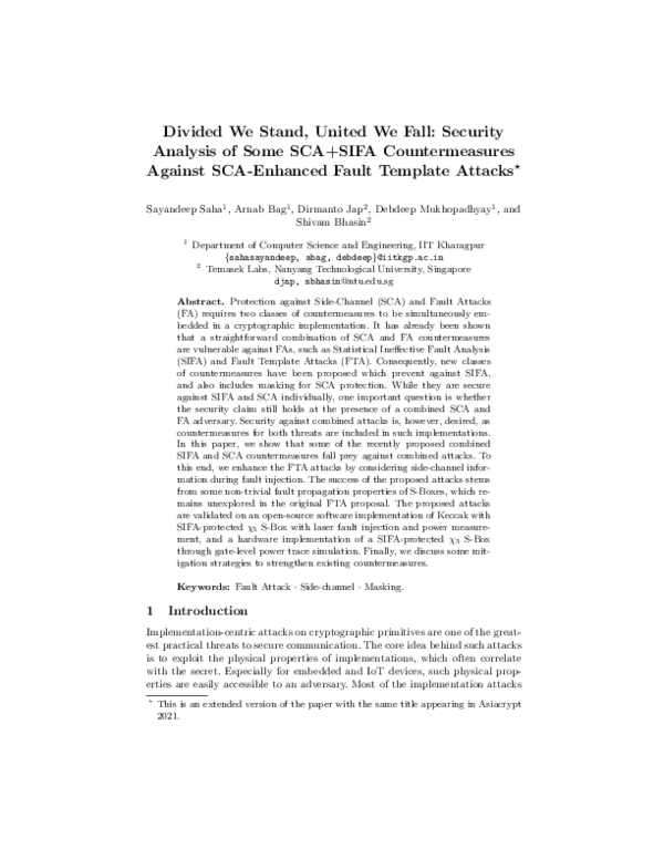 (PDF) Divided We Stand, United We Fall: Security Analysis of Some SCA