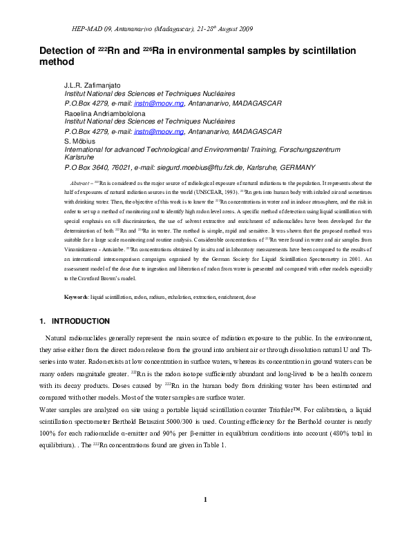 (PDF) Detection of 222 Rn and 226 Ra in environmental samples by ...