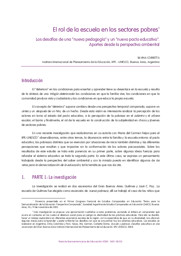 (PDF) El rol de la escuela en los sectores pobres. Los desafíos de una ...