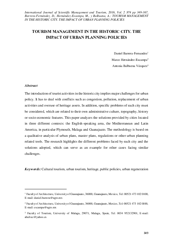 (PDF) Tourism management in the historic city. The impact of urban ...