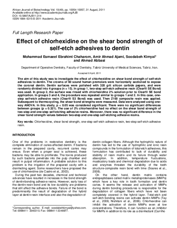 (PDF) Effect of chlorhexidine on the shear bond strength of self-etch ...
