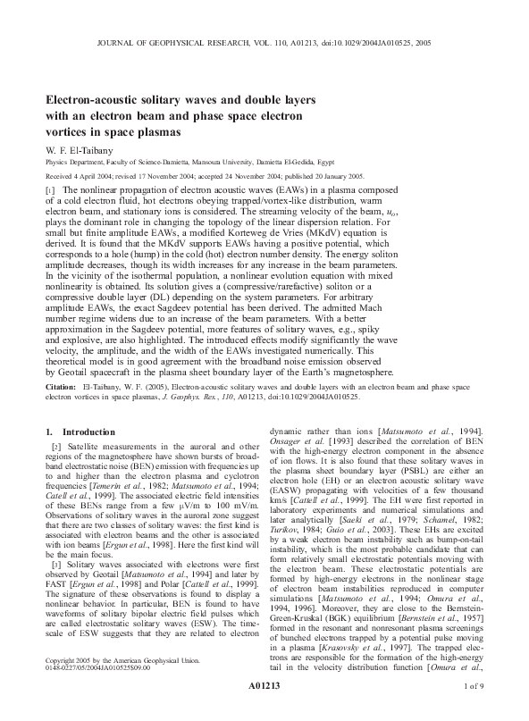 (PDF) Electron-acoustic solitary waves and double layers with an ...
