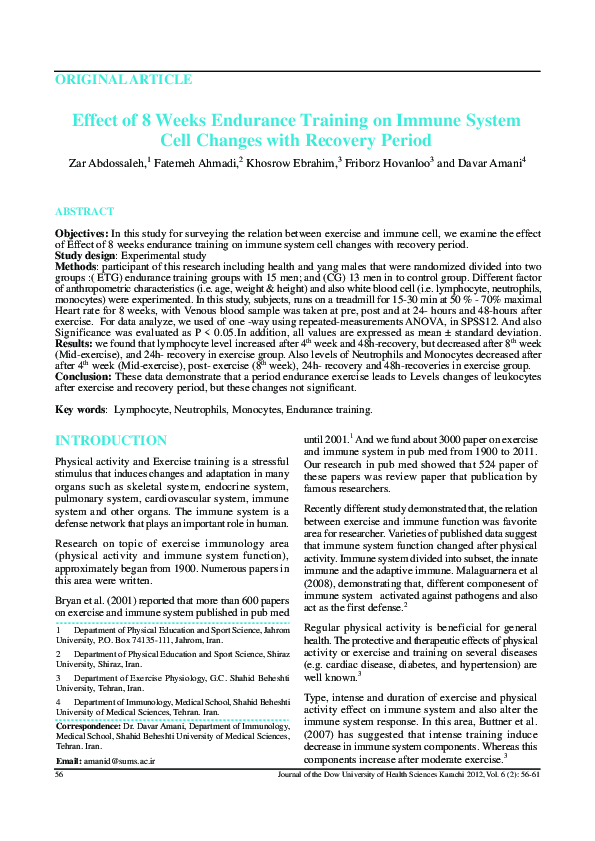 (PDF) Effect of 8 Weeks Endurance Training on Immune System Cell ...