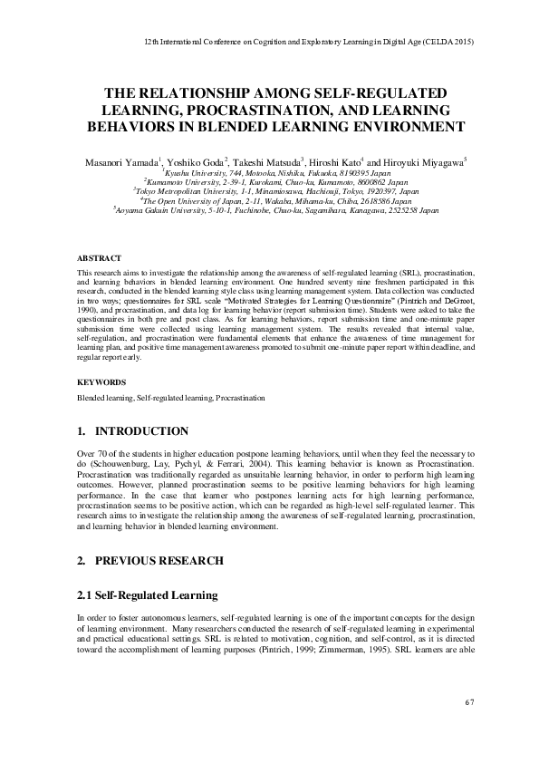 (PDF) The Relationship among Self-Regulated Learning, Procrastination ...