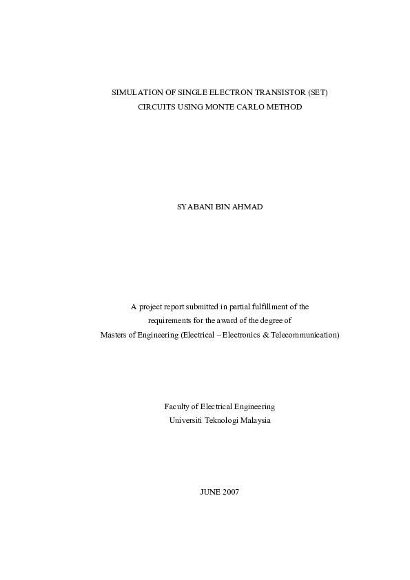 (PDF) Simulation of Single Electron Transistor (Set) Circuits Using ...