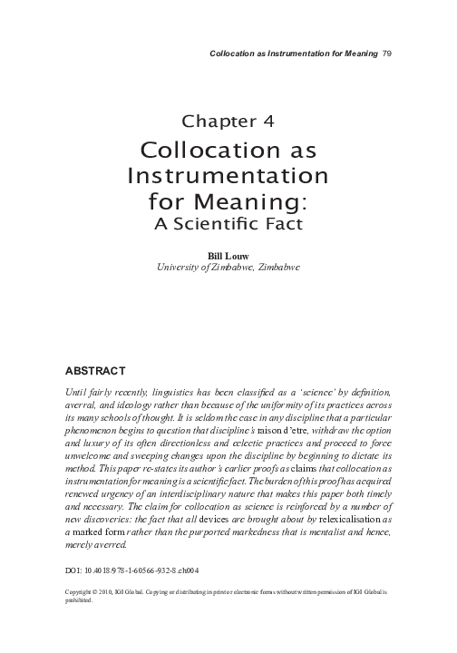 (PDF) Collocation as Instrumentation for Meaning: A Scientific Fact