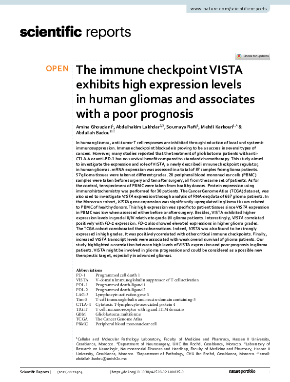 (PDF) The immune checkpoint VISTA exhibits high expression levels in ...