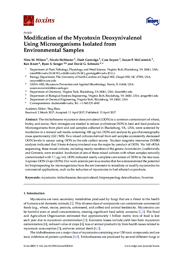 (PDF) Modification of the Mycotoxin Deoxynivalenol Using Microorganisms ...