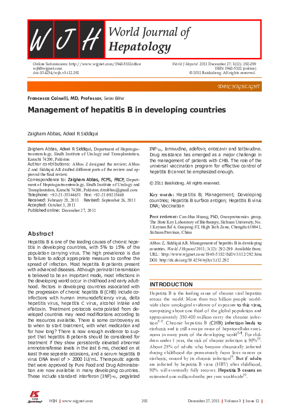 (PDF) Management of hepatitis B in developing countries