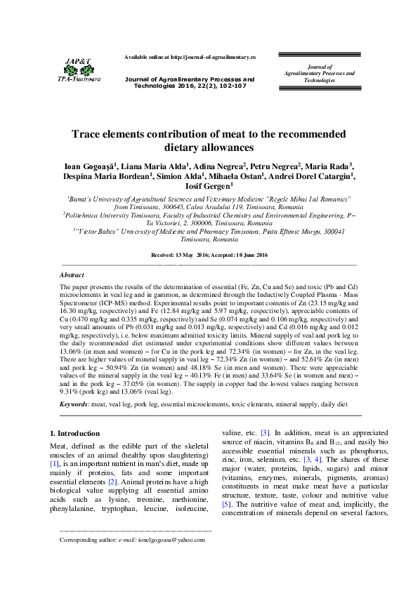 (PDF) Trace elements contribution of meat to the recommended dietary ...
