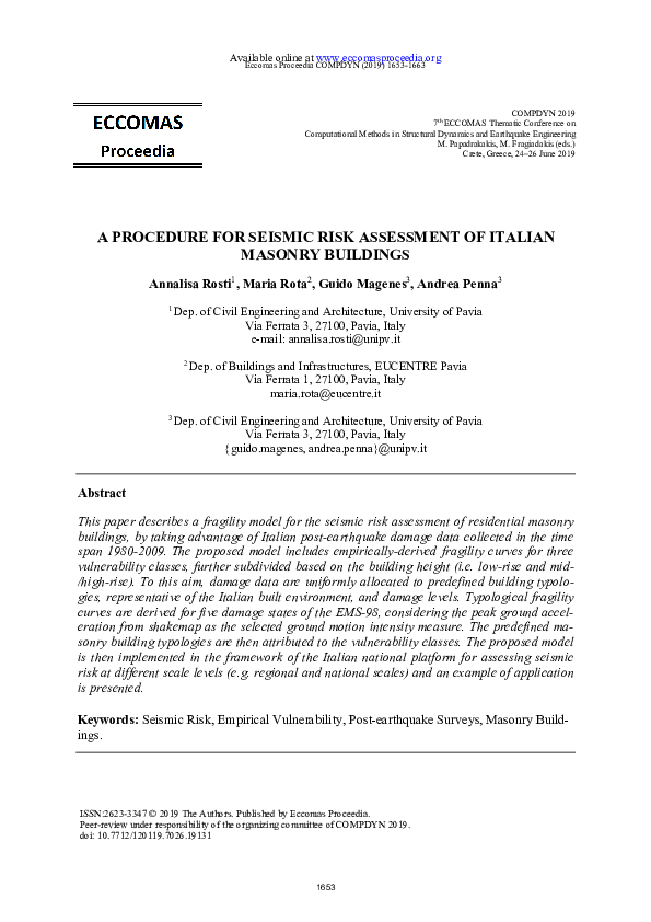 (PDF) A Procedure for Seismic Risk Assessment of Italian Masonry Buildings