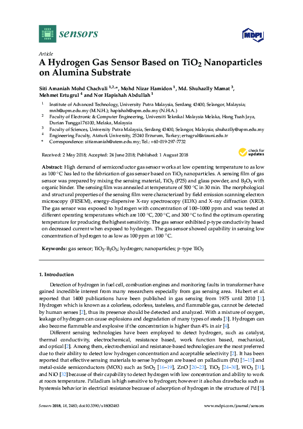 (PDF) A Hydrogen Gas Sensor Based on TiO₂ Nanoparticles on Alumina ...
