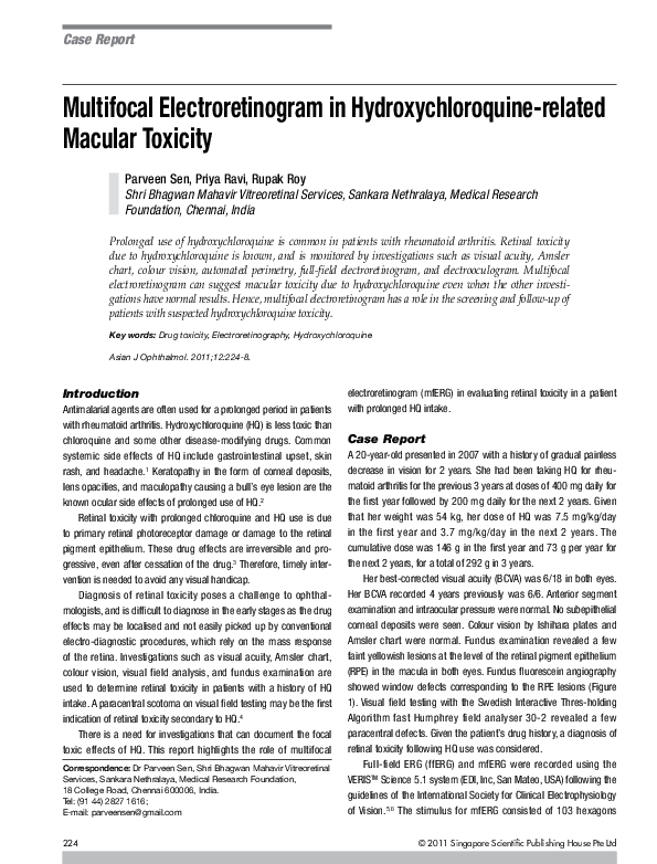 (PDF) Multifocal Electroretinogram in Hydroxychloroquine-related ...