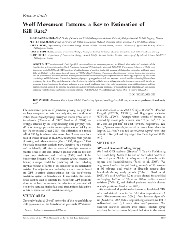 (PDF) Wolf Movement Patterns a Key to Estimation of Kill Rate? Hans