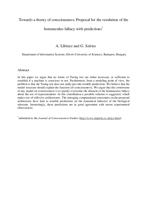 (PDF) Towards a theory of consciousness: Proposal for the resolution of ...