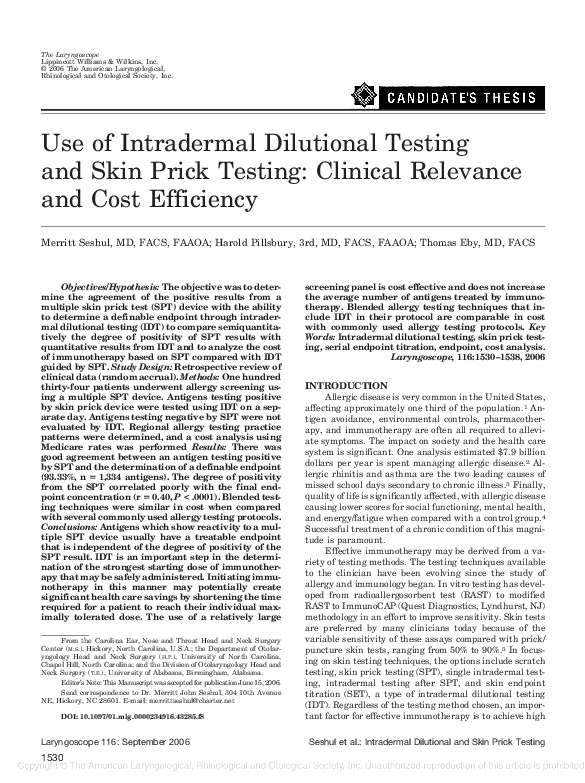 (PDF) Use of Intradermal Dilutional Testing and Skin Prick Testing ...