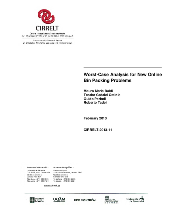 (PDF) Worstcase analysis for new online bin packing problems Theo