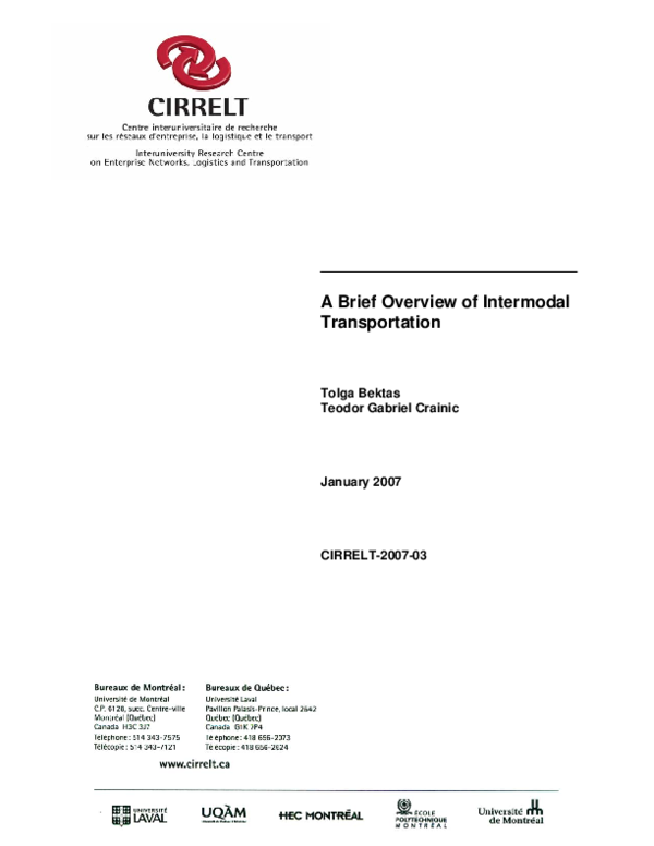 (PDF) Brief Overview of Intermodal Transportation