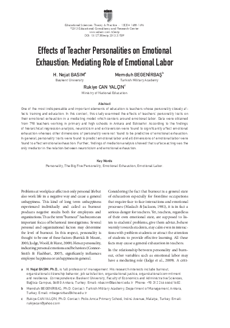 (PDF) Effects of Teacher Personalities on Emotional Exhaustion ...
