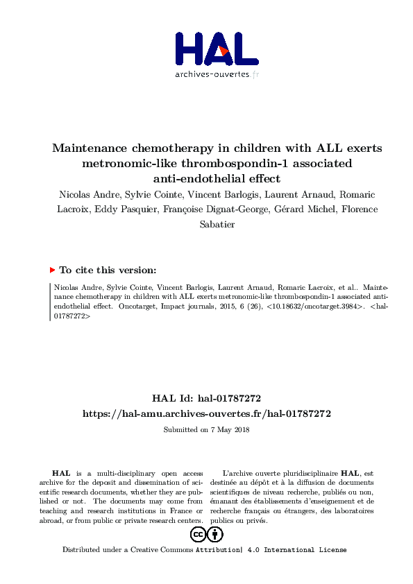 (PDF) Maintenance chemotherapy in children with ALL exerts metronomic ...