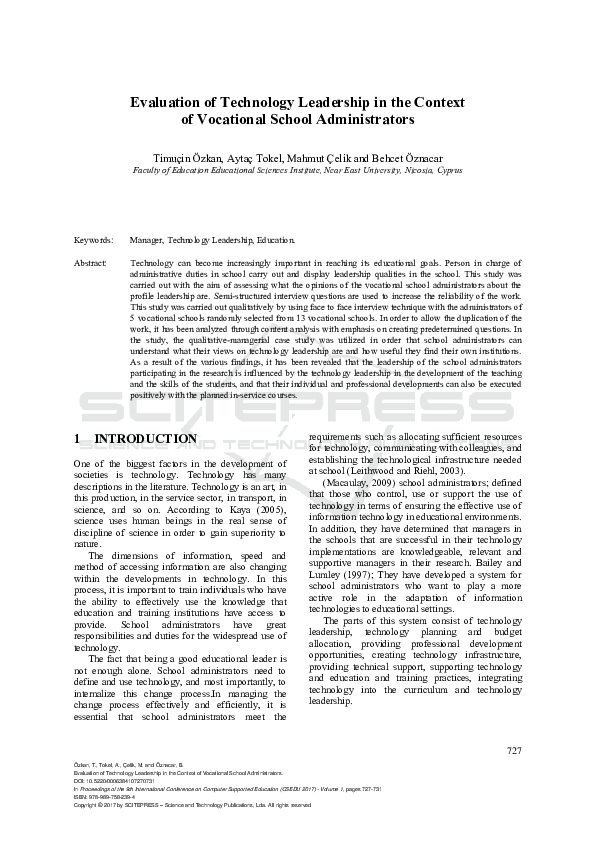 (PDF) Evaluation of Technology Leadership in the Context of Vocational ...