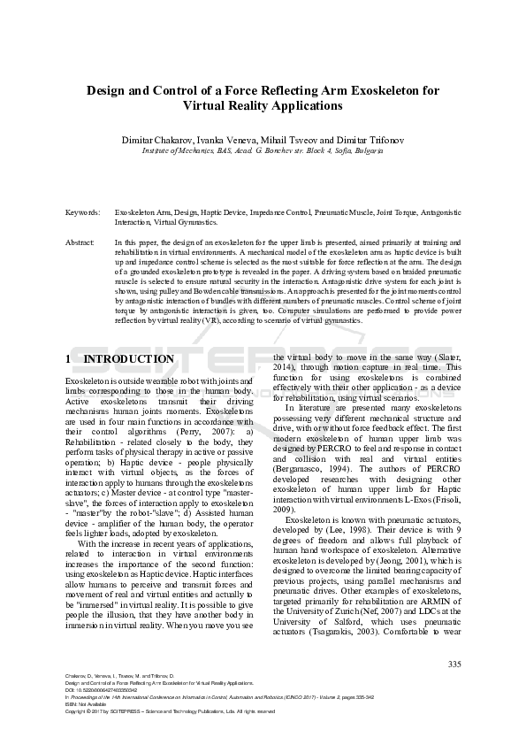 (PDF) Design and Control of a Force Reflecting Arm Exoskeleton for ...