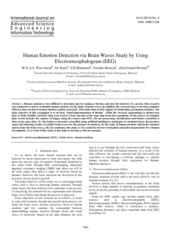 (PDF) Human Emotion Detection via Brain Waves Study by Using ...
