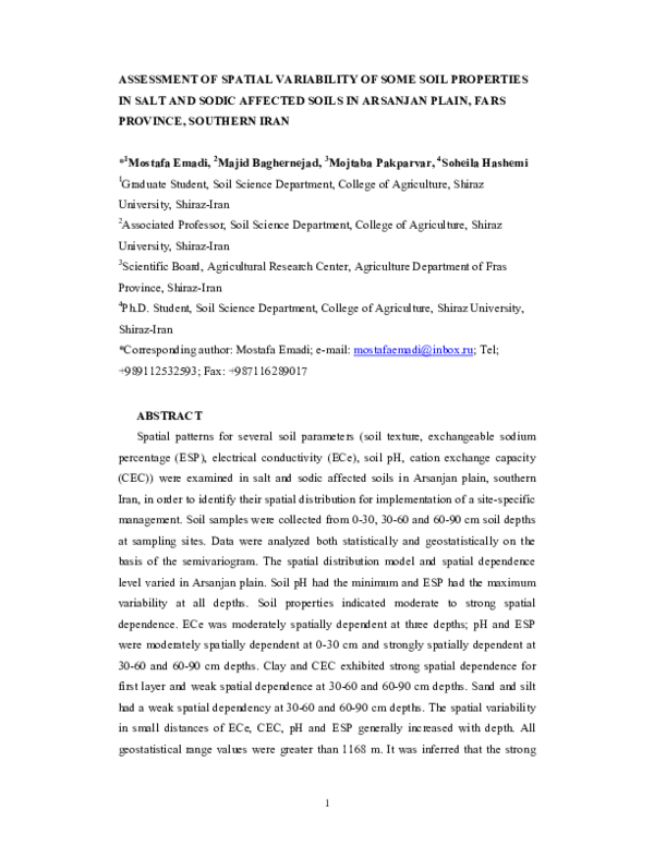 (PDF) Assessment of Spatial Variability of Some Soil Properties in Salt ...