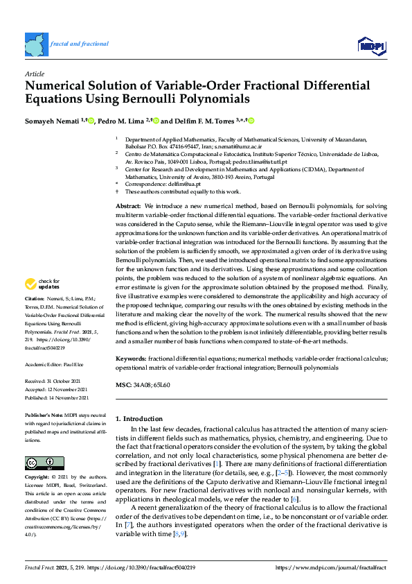 (PDF) Numerical Solution of Variable-Order Fractional Differential ...