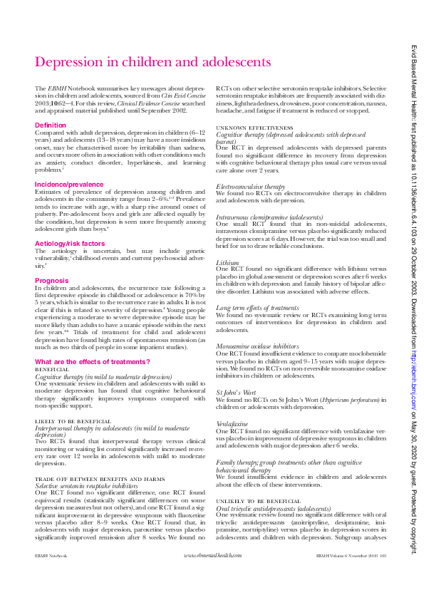 (PDF) Depression in children and adolescents