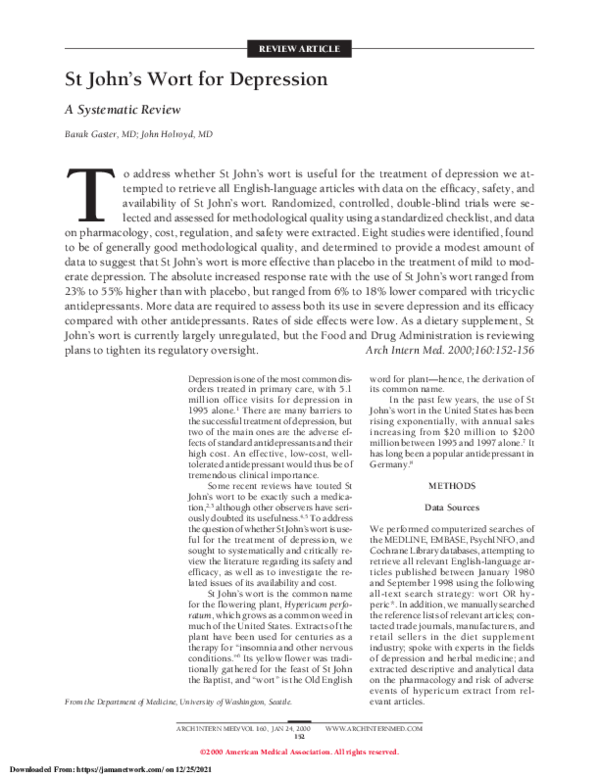 (PDF) St John's wort for depression a systematic review Cynthia