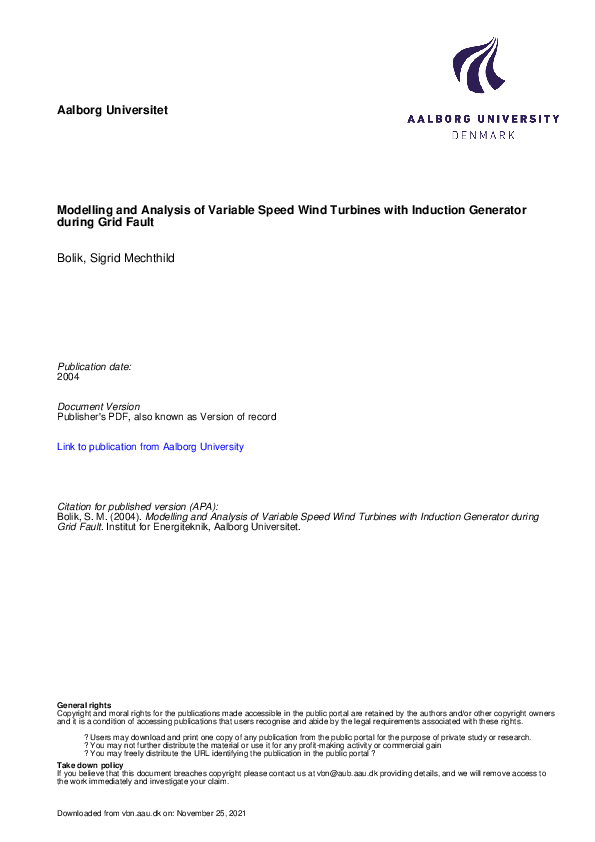 (PDF) Modelling and Analysis of Variable Speed Wind Turbines with ...