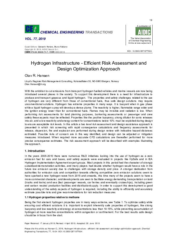 (PDF) Hydrogen infrastructure - efficient risk assessment and design ...