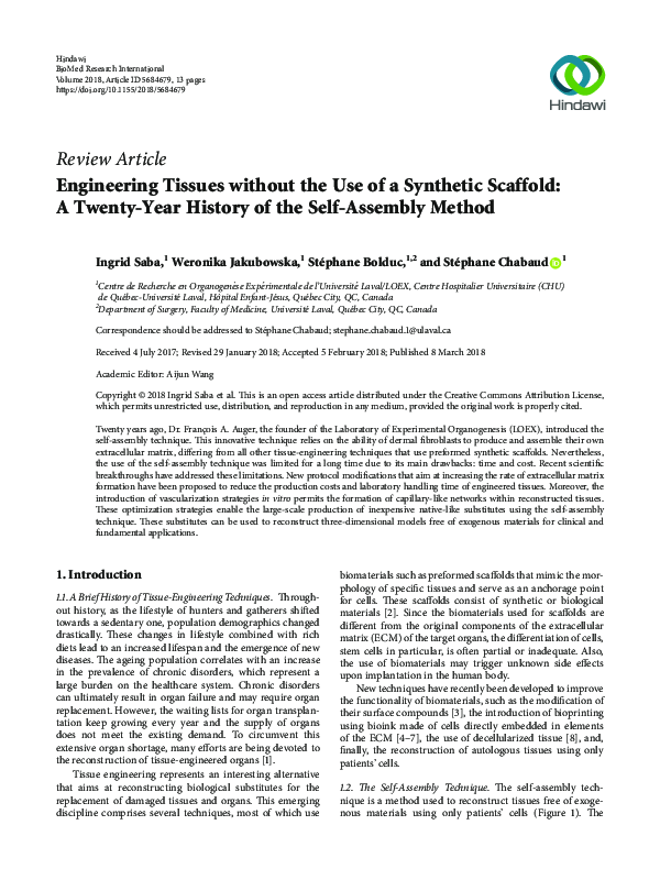 (PDF) Engineering Tissues without the Use of a Synthetic Scaffold: A ...