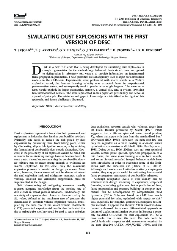 (PDF) Simulating Dust Explosions with the First Version of DESC