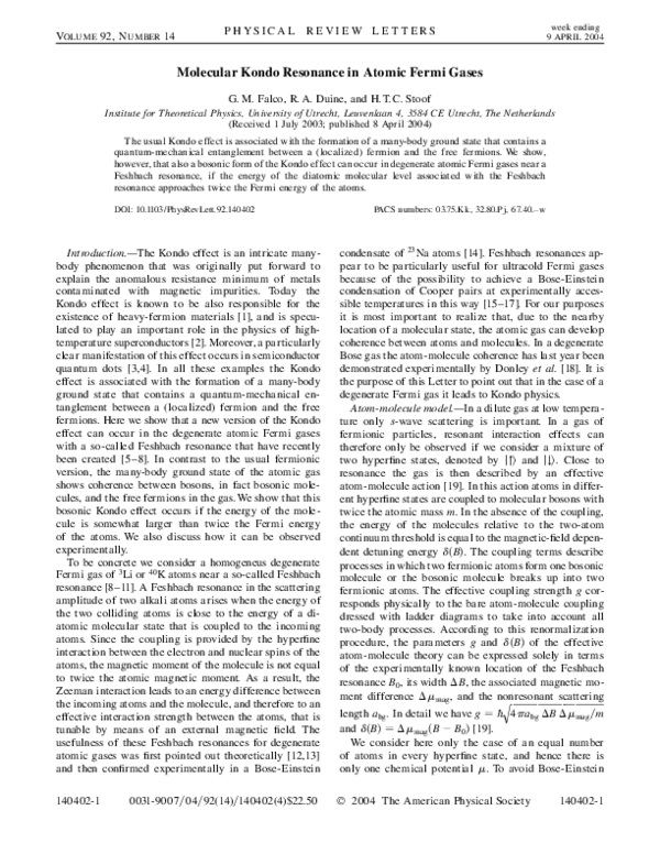 (PDF) Molecular Kondo resonance in atomic Fermi gases