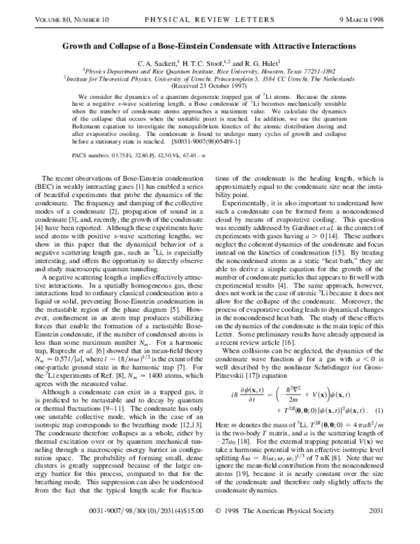 (PDF) Growth and Collapse of a Bose-Einstein Condensate with Attractive ...