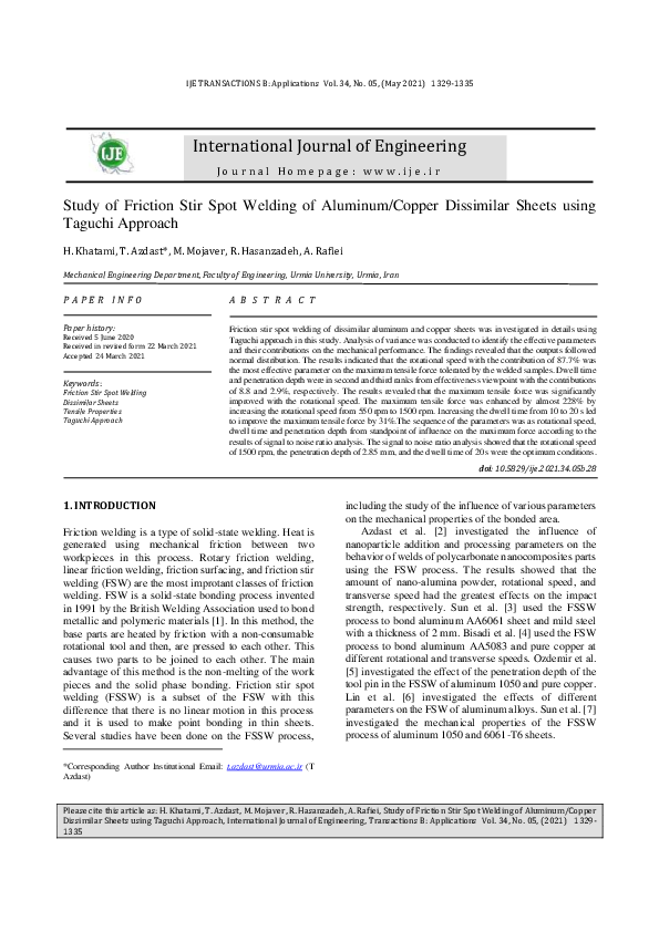 (PDF) Study of Friction Stir Spot Welding of Aluminum/Copper Dissimilar ...