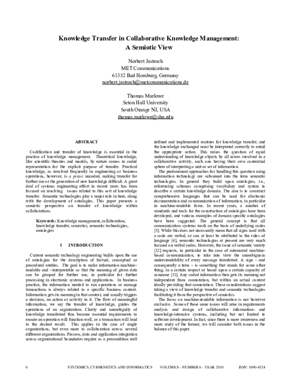 (PDF) Knowledge Transfer in Collaborative Knowledge Management: A ...