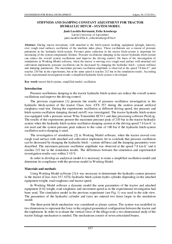 (PDF) Stiffness and Damping Constant Adjustment for Tractor Hydraulic
