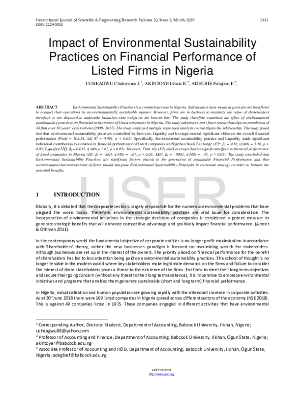 (PDF) Impact of Environmental Sustainability Practices on Financial ...