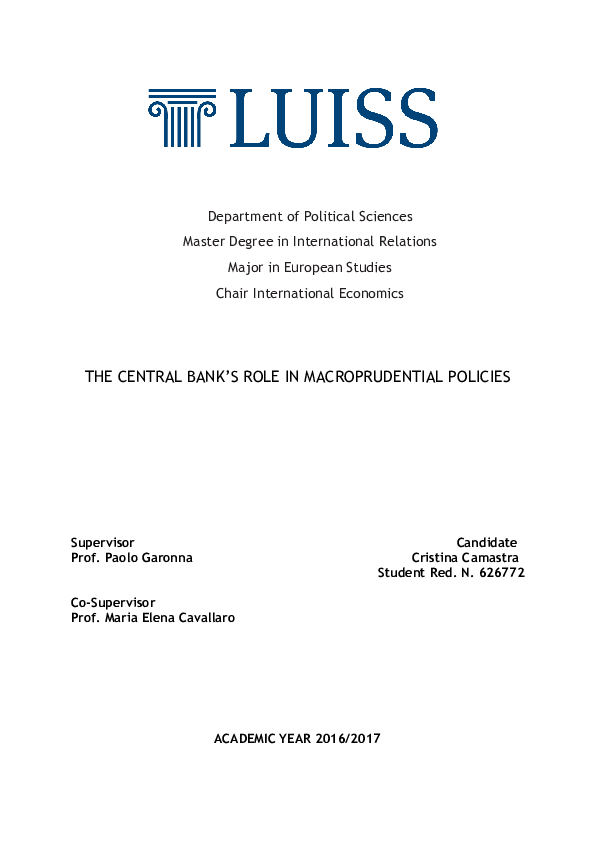 (PDF) The central bank's role in macroprudential policies