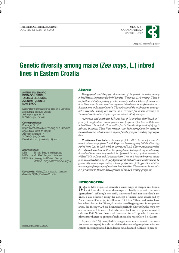 (PDF) Genetic diversity among maize (Zea mays, L.) inbred lines in ...